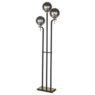 Vintage Glow Floor Lamp – Black & Antique Brass with Amber/Smoke Glass